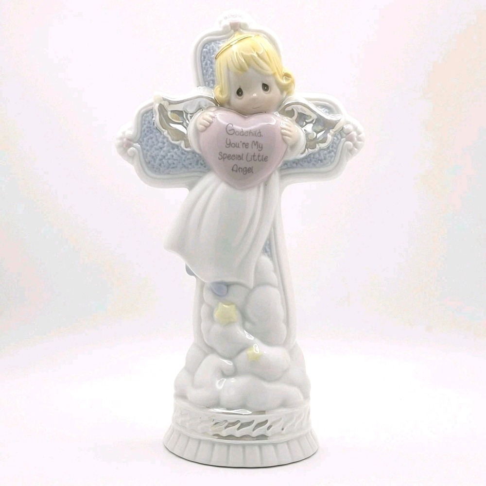 Precious Moments Godchild Angel Cross Figurine 7" Porcelain Nursery Baptism Gift